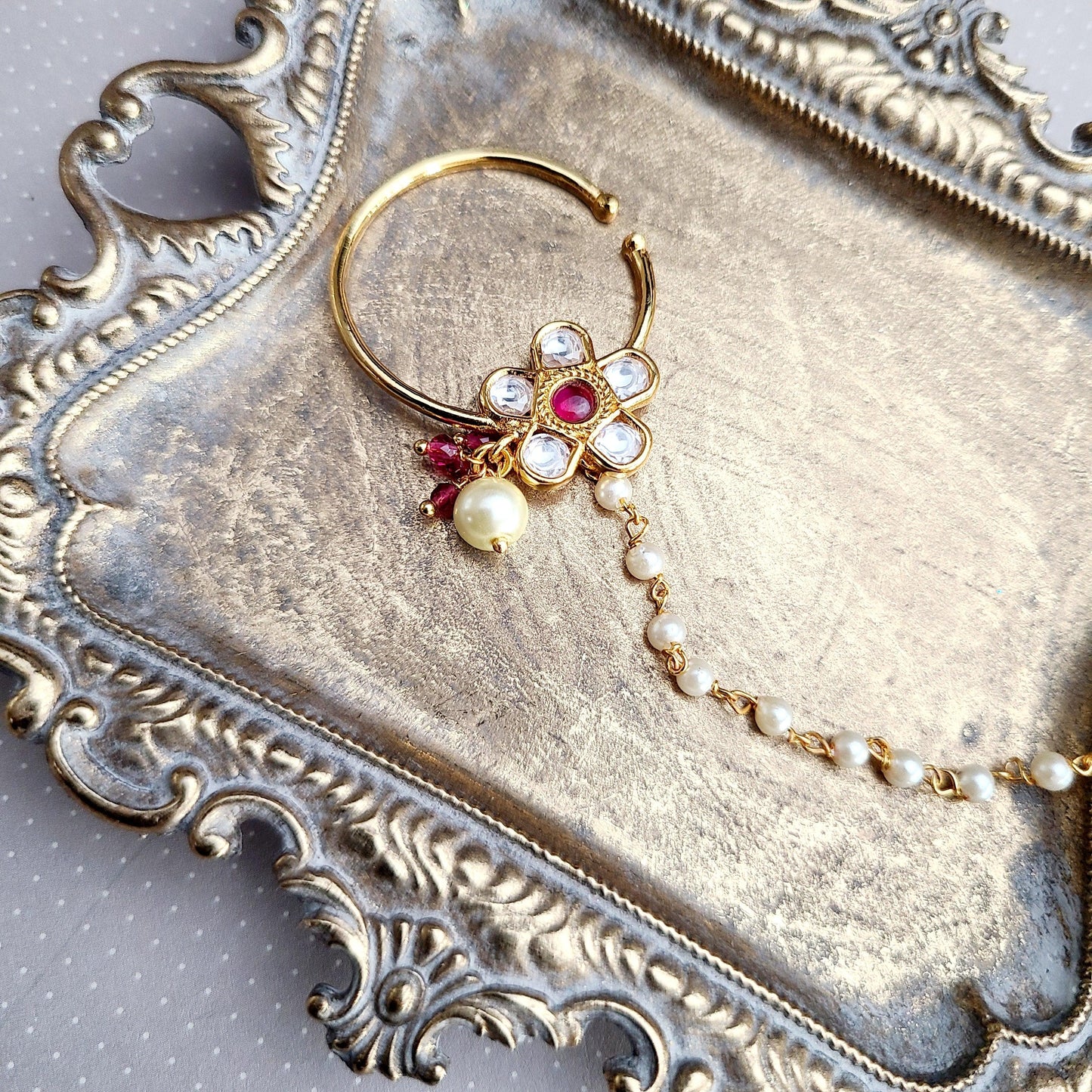 Lynda Nose Ring Indian Nose Ring , South Asian Nose Ring , Pakistani Nose Ring , Desi Nose Ring , Punjabi Nose Ring , Tamil Nose Ring , Indian Jewelry