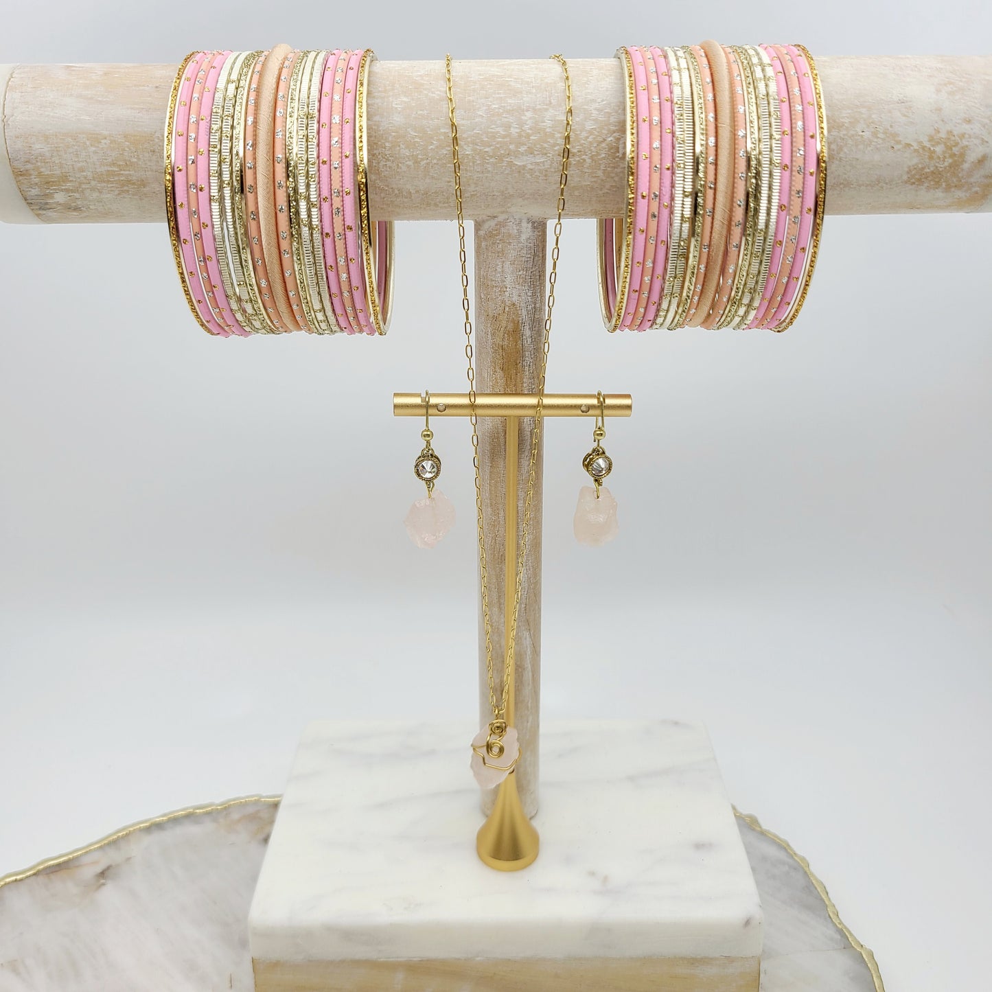 Load image into Gallery viewer, Rose Quartz Treasures Gift Set Indian Bangles , South Asian Bangles , Pakistani Bangles , Desi Bangles , Punjabi Bangles , Tamil Bangles , Indian Jewelry
