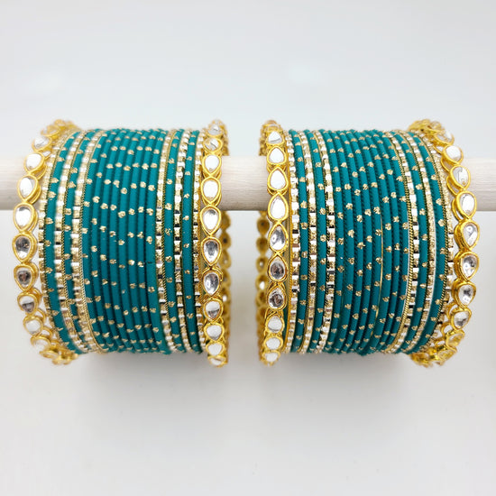 Load image into Gallery viewer, Pardeep Teal Bangle Set Indian Bangles , South Asian Bangles , Pakistani Bangles , Desi Bangles , Punjabi Bangles , Tamil Bangles , Indian Jewelry
