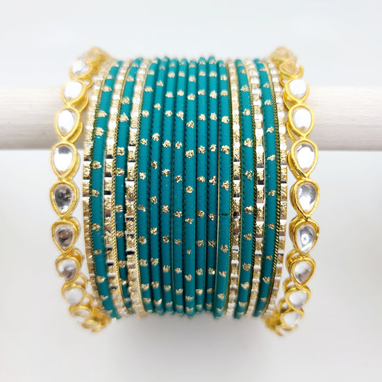 Load image into Gallery viewer, Pardeep Teal Bangle Set Indian Bangles , South Asian Bangles , Pakistani Bangles , Desi Bangles , Punjabi Bangles , Tamil Bangles , Indian Jewelry
