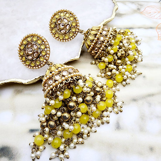 Bonnie Earrings - Yellow Indian Earrings , South Asian Earrings , Pakistani Earrings , Desi Earrings , Punjabi Earrings , Tamil Earrings , Indian Jewelry