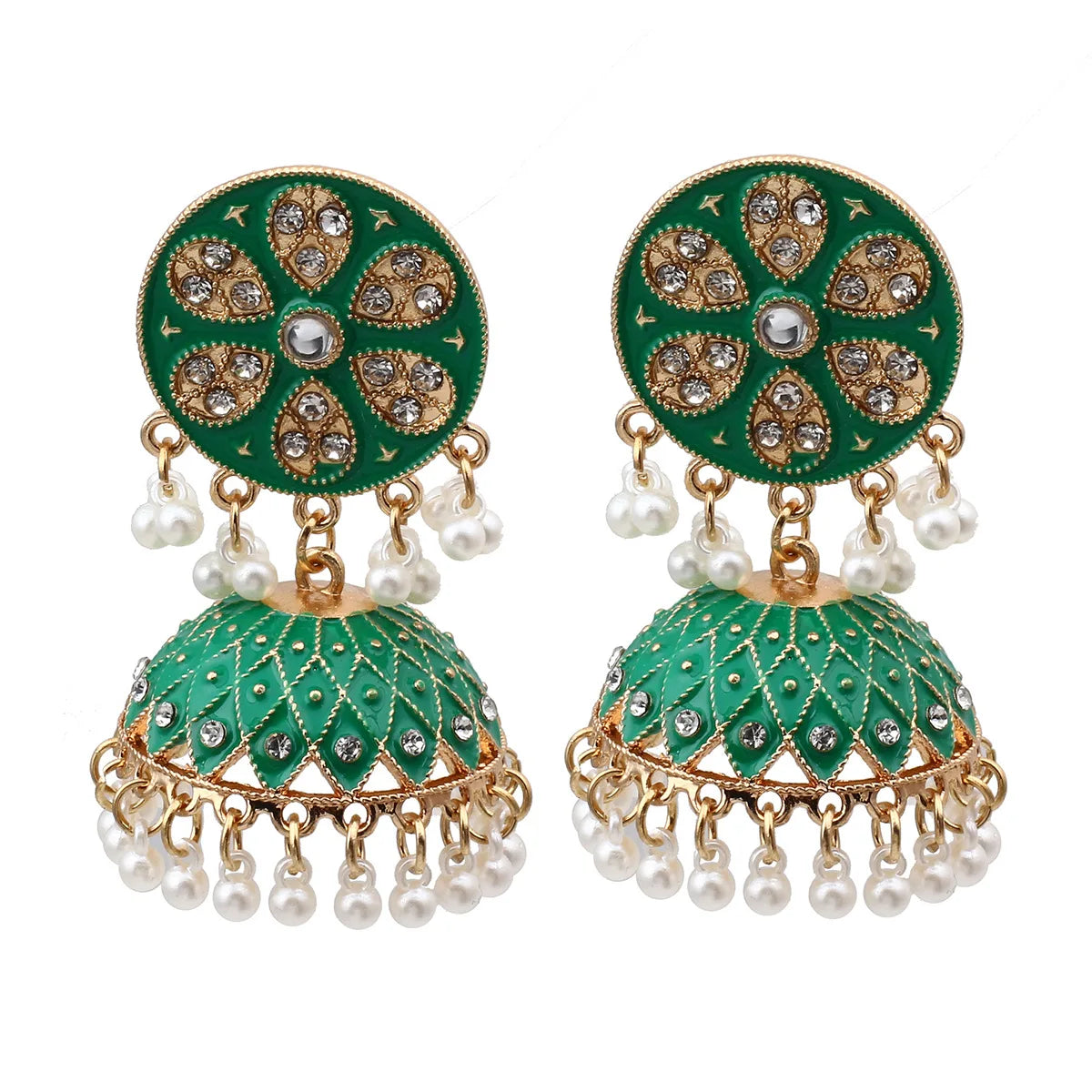 Load image into Gallery viewer, Crystal Jhumka Earrings Indian Earrings , South Asian Earrings , Pakistani Earrings , Desi Earrings , Punjabi Earrings , Tamil Earrings , Indian Jewelry
